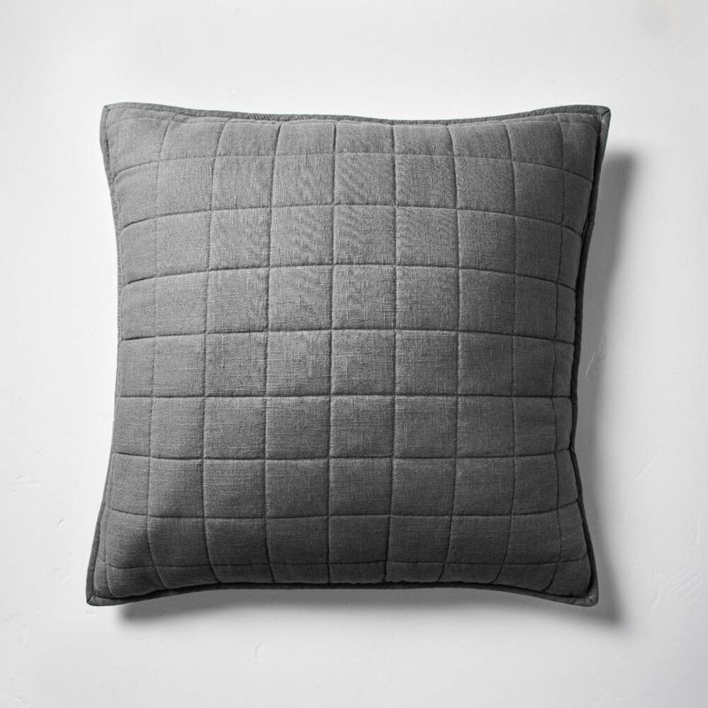 Euro Heavyweight Linen Blend Quilt Pillow Sham with Zipper - Dark Gray